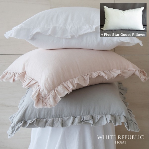 French Linen Ruffle Pillowcase + Five Star Goose Pillow set